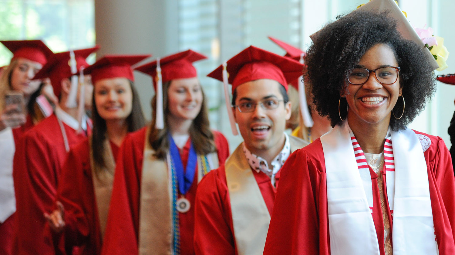 students in line for graudation