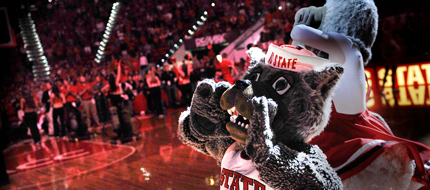 Mr. Wuf mascot at basketball game