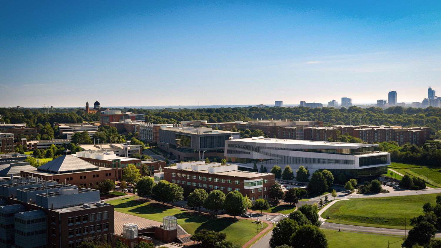 The engineering buildings and Hunt Library on NC&#160;State's Centennial Campus.