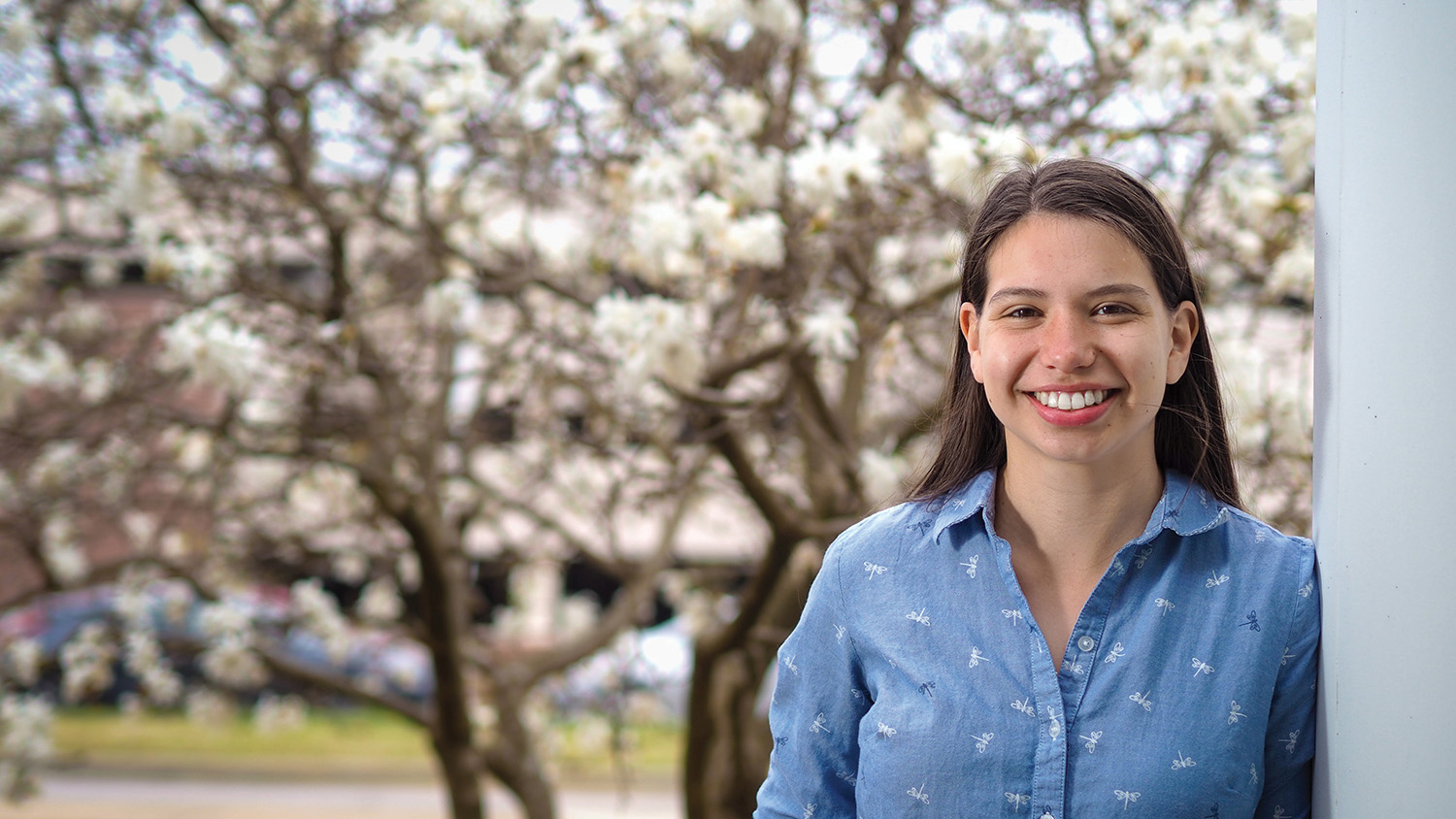 Ana Sofia Uzsoy, Goldwater and Churchill Scholar, poses on campus.